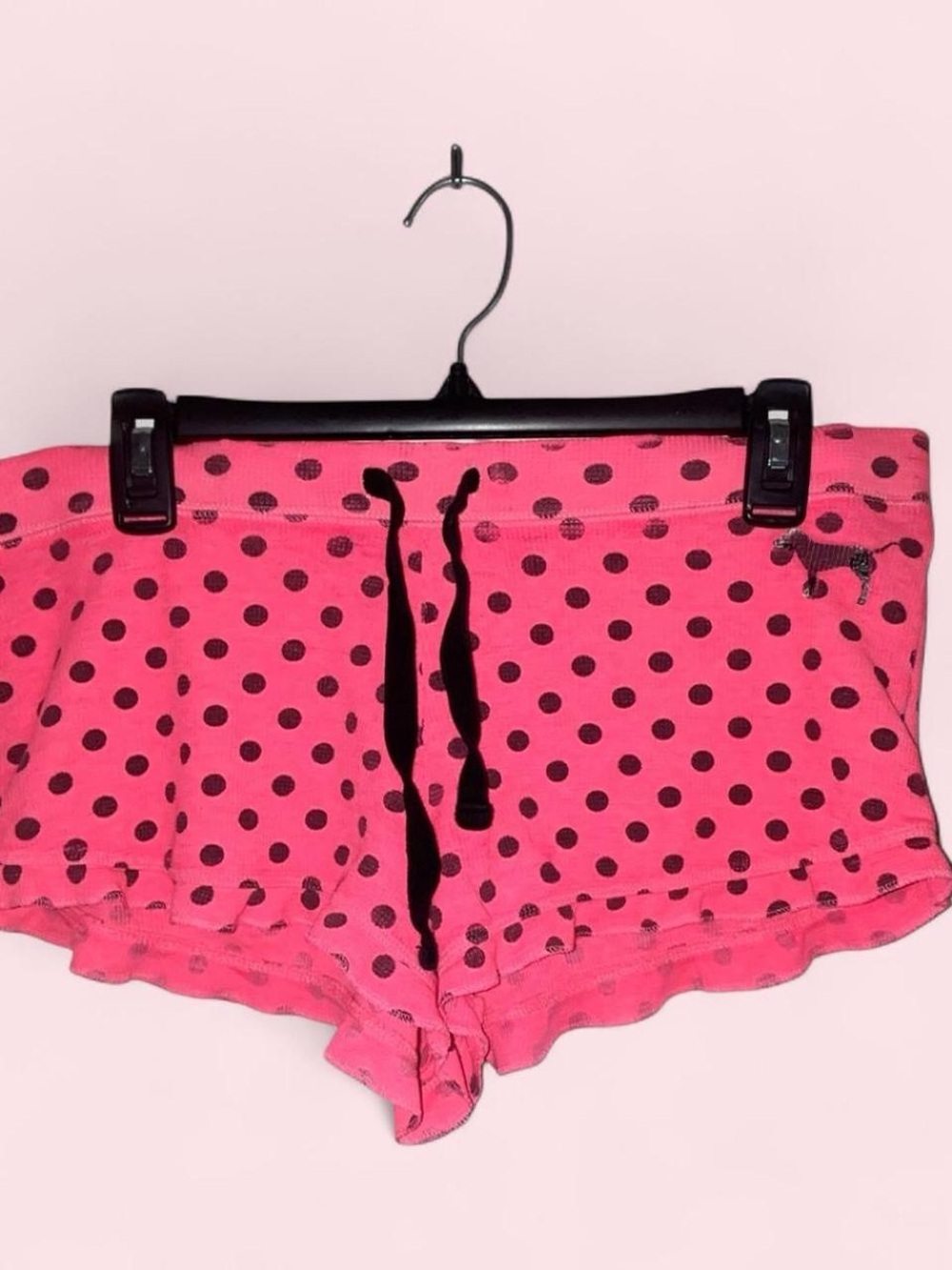Pink with Black Polka Dot Drawstring Lounge Shorts